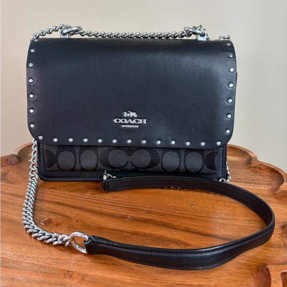 Coach Handbags - Coach Klare Black Signature Leather Rivets Crossbody Shoulder Purse 90400 EUC